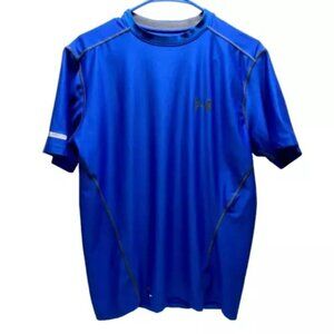 Under Armour Heat Gear Shirt Men's Medium Blue Fitted Activewear UA Short Sleeve
